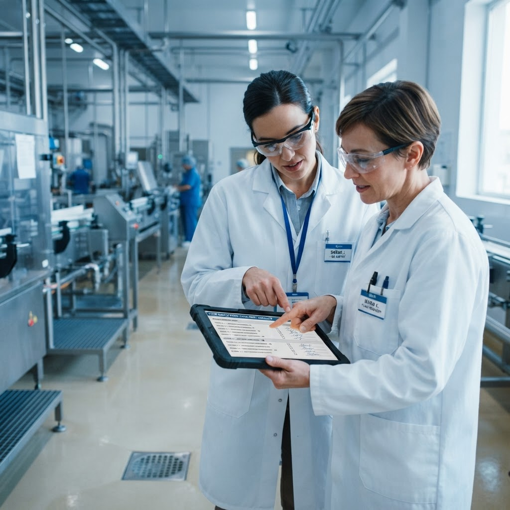 Profesionales revisando una lista de verificación de cumplimiento