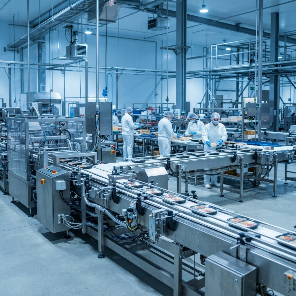 Línea de producción de alimentos en una planta moderna